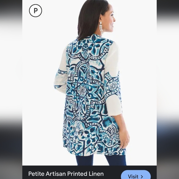 Chicos Artisan Linen Jacket sz 3 - Picture 7 of 8